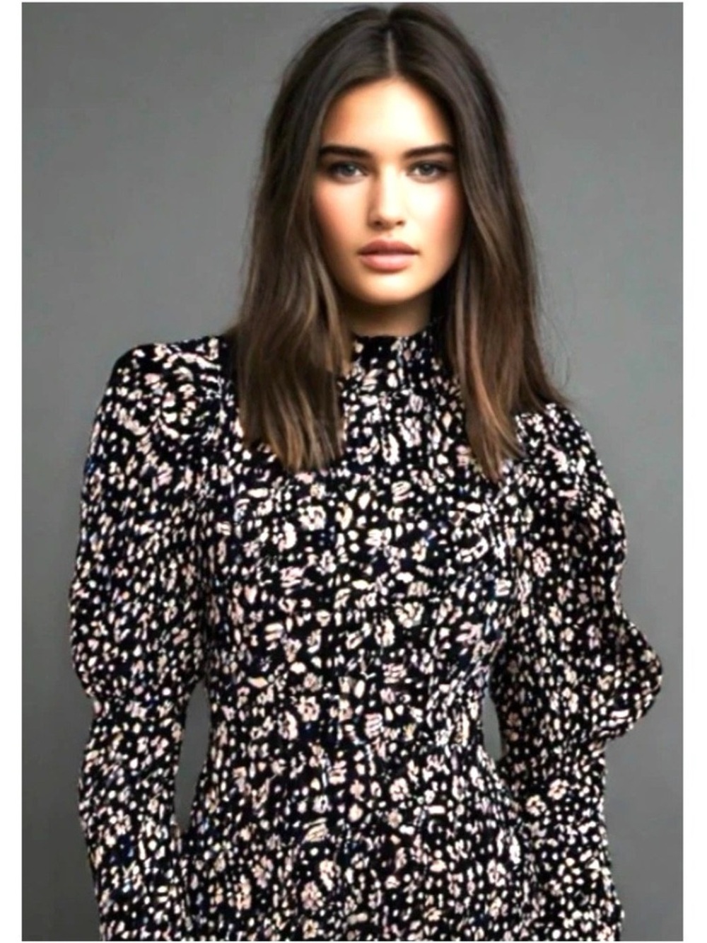 AX Paris Black Floral Puff-Sleeve Long Dress with Pink Accents